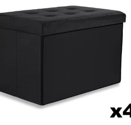 Sulankstomas Pufas Xl Su Sagomis - 60x38x38cm Aksominis Juodas X 4