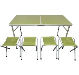 Sulankstomas Stovyklavimo Stalas 120x60x70/62/55 Cm + 4 Kėdės, žalias