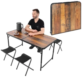 Sulankstomas Stovyklavimo Stalas 120x60x70/62/55 Cm Ir 4 Kėdės Medinės