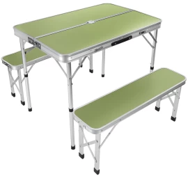 Sulankstomas Turistinis Kempingo Stalas 90x60x70 Cm Ir 2 Suolai 87x23x39 Cm žalia