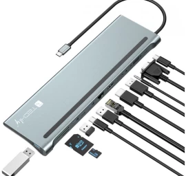Techly Iusb31c-dock12dphd (tamsiai Pilka /usb-c )