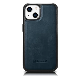 Tikra Oda Dengtas Dėklas Iphone 14 Plus Leather Oil Wax Navy Blue