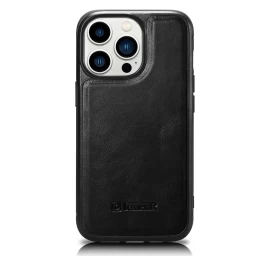 Tikra Oda Dengtas Dėklas Iphone 14 Pro Max Leather Oil Wax Juodas