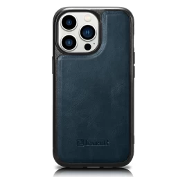 Tikra Oda Dengtas Dėklas Iphone 14 Pro Max Leather Oil Wax Tamsiai Mėlynas