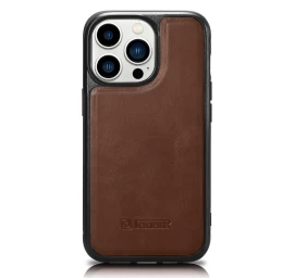 Tikra Oda Dengtas Dėklas Iphone 14 Pro Max Leather Oil Wax Tamsiai Rudos Spalvos