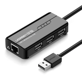 Tinklo Adapteris Usb-a - Rj45 10/100 Mbps / 3x Usb 3.0 Juodas