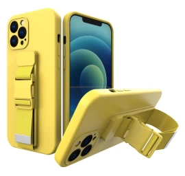 Tpu Gelio Virvės Dėklas Su Oro Pagalve Ir Dirželiu Geltonam iphone 13 Pro