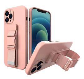 Tpu Gelio Virvės Dėklas Su Oro Pagalve Ir Dirželiu iphone 12 Mini, Rožinės Spalvos