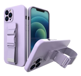 Tpu Gelio Virvės Dėklas Su Oro Pagalve Ir Dirželiu iphone 12 Pro, Violetinės Spalvos