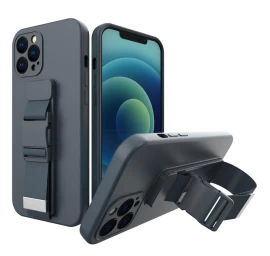 Tpu Gelio Virvės Dėklas Su Oro Pagalve Ir Dirželiu iphone 13 Pro Navy Blue