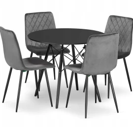 Turin Apvalaus Stalo Komplektas Todi 80 Juodas + 4 Kėdės Turin Tamsiai Pilkas