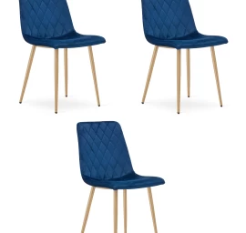 Turin Kėdė - Tamsiai Mėlynas Aksomas / Medžio Spalvos Kojos X 3