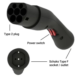 Type 2 į Schuko (standartinį elektros lizdą) adapteris  — 16 A / 1 fazė