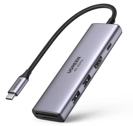 Ugreen Cm511 5-in-1 Adapteris, Usb-c šakotuvas Su 2x Usb, Hdmi, Usb-c, Tf/sd (pilkas)