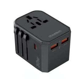 Universalus Kelioninis įkroviklis Usb-c 2x Usb-a Pd 30w Kištukai Usa Eu Uk Au Juodas