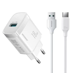 Usb-a 18 W Tinklo įkroviklis Su 1 M Ilgio Usb-a - Usb-c Kabeliu - Baltas