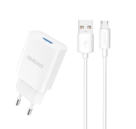 Usb-a 2.1a Tinklo įkroviklis + Usb-a - Microusb Kabelis - Baltas