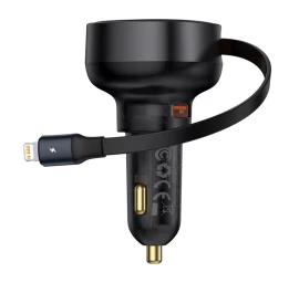 Usb-a Automobilinis įkroviklis Su Ištraukiamu Kabeliu iphone Lightning 55 W - Juodas