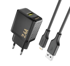 Usb-a Tinklo įkroviklis Su Usb-a Kabeliu - iphone Lightning 2,4 A Gan Eu - Juodas