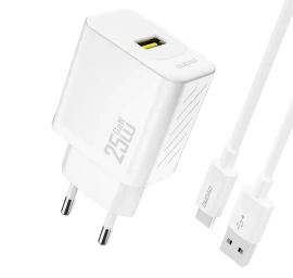 Usb-a Tinklo įkroviklis Su Usb-a - Usb-c Gan Kabeliu 25 W - Baltas