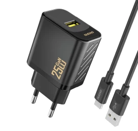 Usb-a Tinklo įkroviklis Su Usb-a - Usb-c Gan Kabeliu 25 W - Juodas