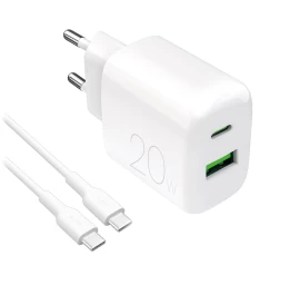 Usb-a Usb-c 20 W Tinklo įkroviklis Su 1,2 M Ilgio Usb-c Kabeliu - Baltas