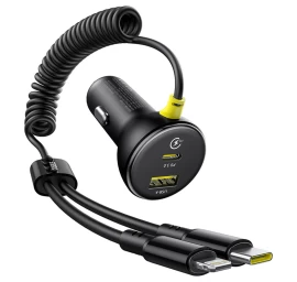 Usb-a Usb-c Automobilinis įkroviklis Su iphone Lightning Usb-c Kabeliu 60 W 1,4 M - Juodas