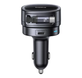 Usb-a Usb-c Automobilinis įkroviklis Su Ištraukiamu Usb-c Kabeliu 60 W - Juodas