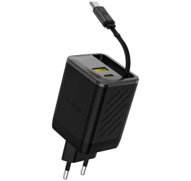 Usb-a Usb-c Gan 67 W Tinklo įkroviklis Su Usb-c Pd Qc Ištraukiamu Kabeliu - Juodas