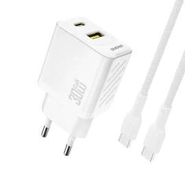 Usb-a Usb-c Tinklo įkroviklis Su Usb-c Gan Pd 30 W Kabeliu - Baltas