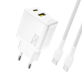 Usb-a Usb-c Tinklo įkroviklis Su Usb-c Gan Pd Qc Kabeliu 25 W - Baltas