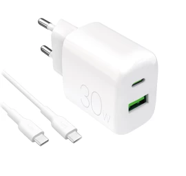 Usb-a Usb-c Tinklo įkroviklis Su Usb-c Kabeliu 30 W 1,2 M - Baltas