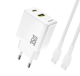 Usb-a Usb-c Tinklo įkroviklis Su Usb-c Pd Qc Kabeliu 35 W - Baltas