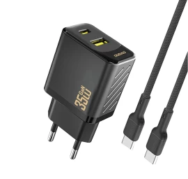 Usb-a Usb-c Tinklo įkroviklis Su Usb-c Pd Qc Kabeliu 35 W - Juodas