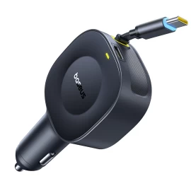 Usb-c Automobilinis įkroviklis Su Ištraukiamu Usb-c Kabeliu 30 W - Juodas