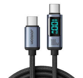 Usb-c Kabelis Su Led Ekranu 100w 1,2 M Juodas