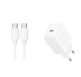 Usb-c Pd Qc 20w Tinklo įkroviklis + Usb-c Kabelis 1 M - Baltas