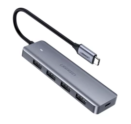 Usb-c šakotuvas - 4x Usb 3.2 Su Usb-c Maitinimo Prievadu, Pilkos Spalvos