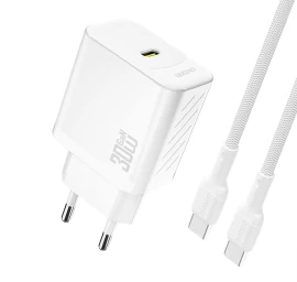 Usb-c Tinklo įkroviklis Su Usb-c Gan Pd 30 W Kabeliu - Baltas
