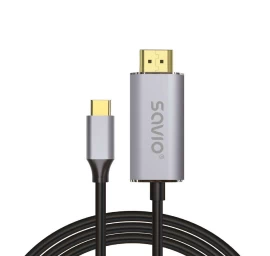 USB-C to HDMI 2.0B cable, 2m, silver / black, gold tips, SAVIO CL-171