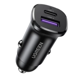 Usb-c Usb-a 30 W Automobilinis įkroviklis - Juodas