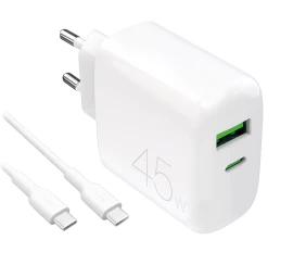 Usb-c Usb-a Pd Tinklo įkroviklis Su Usb-c 45 W Kabeliu - Baltas