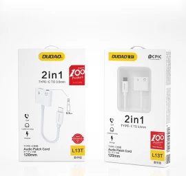 Usb-c - Usb-c + 3,5 Mm Mini Lizdas Adapteris Usb-c - Usb-c + 3,5 Mm Mini Lizdas, Baltas