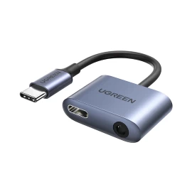 Usb-c - Usb-c + Mini Jack 3,5 Mm Garso Adapteris - Pilkas