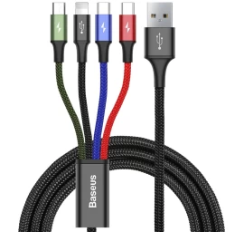 Usb Kabelis 4in1 Iphone Lightning 2 X Usb-c Microusb Su Nailono Pynele 3,5 A 1,2 M Juodas