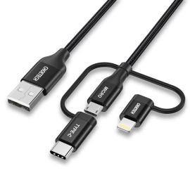 Usb Kabelis Mfi Lightning Usb C Tipo Micro Usb 3in1 1,2 M Juodas