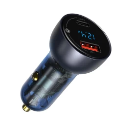 Usb + Usb-c Automobilinis įkroviklis 65w Quick Charge Lcd Ekranas Pilkos Spalvos