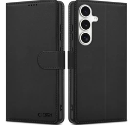 Uždaromas Ekologiškos Odos Dėklas samsung Galaxy S25 Fe Wallet - Juodas
