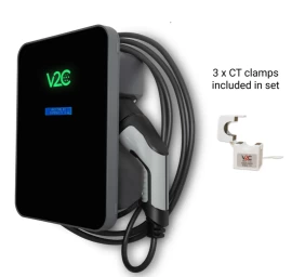 V2C Trydan elektromobilių krovimo stotelė 22 kW su ekranu, 3 fazių, Type 2 kabelis (5m), dinaminis balansavimas