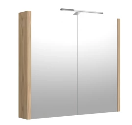 Veidrodinė spintelė su apšvietimu LED, IP44, šviesus ąžuolas, 80 cm